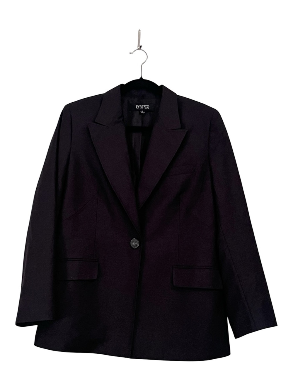 Kasper Black Single-Button Notch Lapel Blazer Front Pockets Size 12